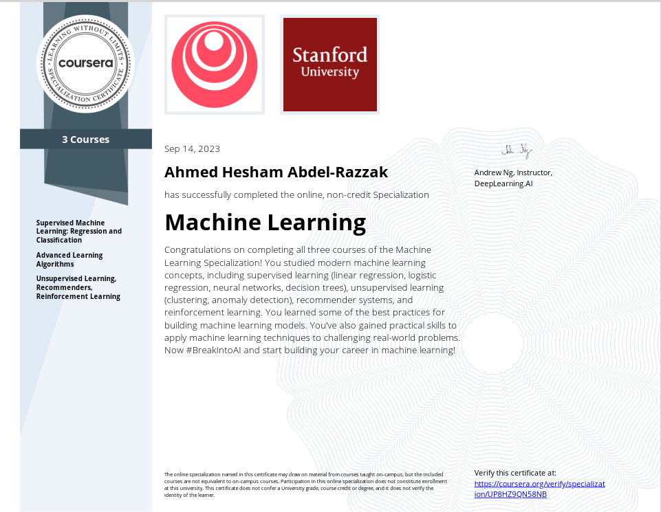 Machine learning Certificate Image
